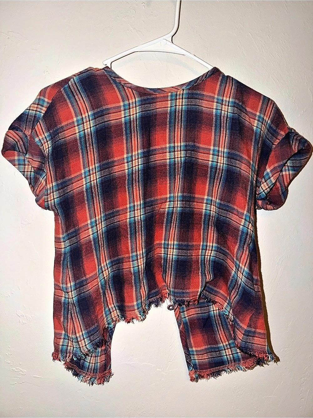 Cloth & Stone Plaid Frayed Short Sleeve Top Size XS